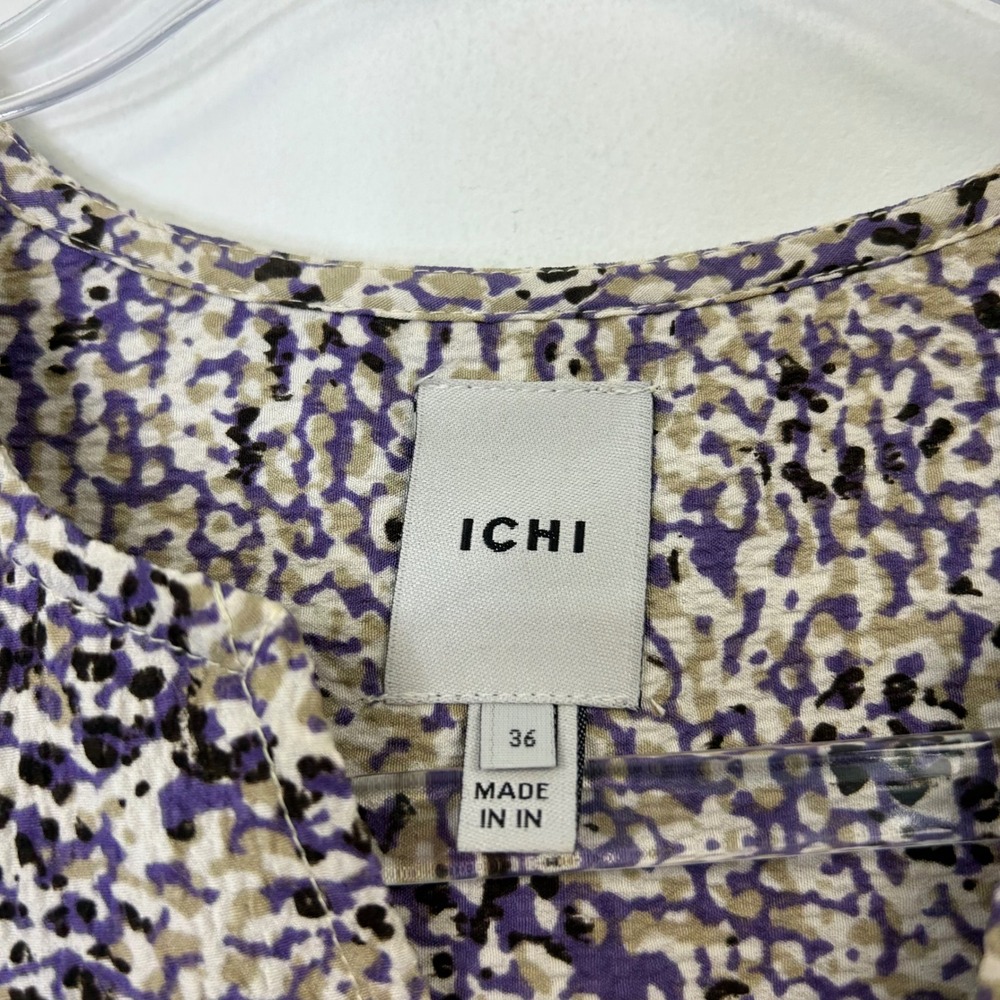 ICHI Ihacoto Long Sleeve Dress Women's 36 8 US Purple Print Tie Waist - Picture 3 of 11